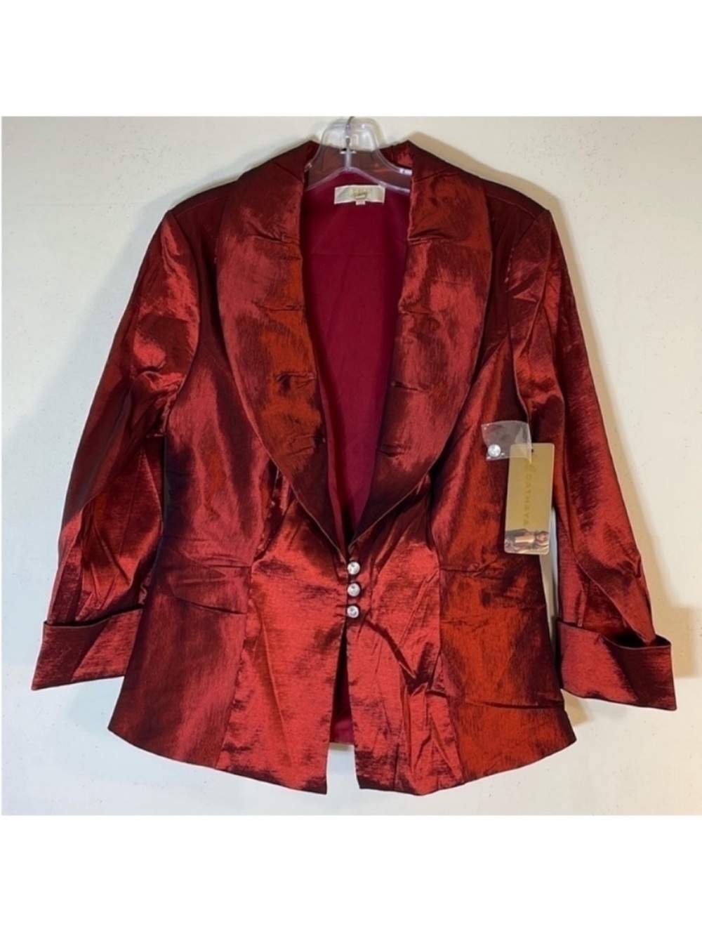 Women's Red Satin Shawl Collar Blazer Jacket - Unbranded
